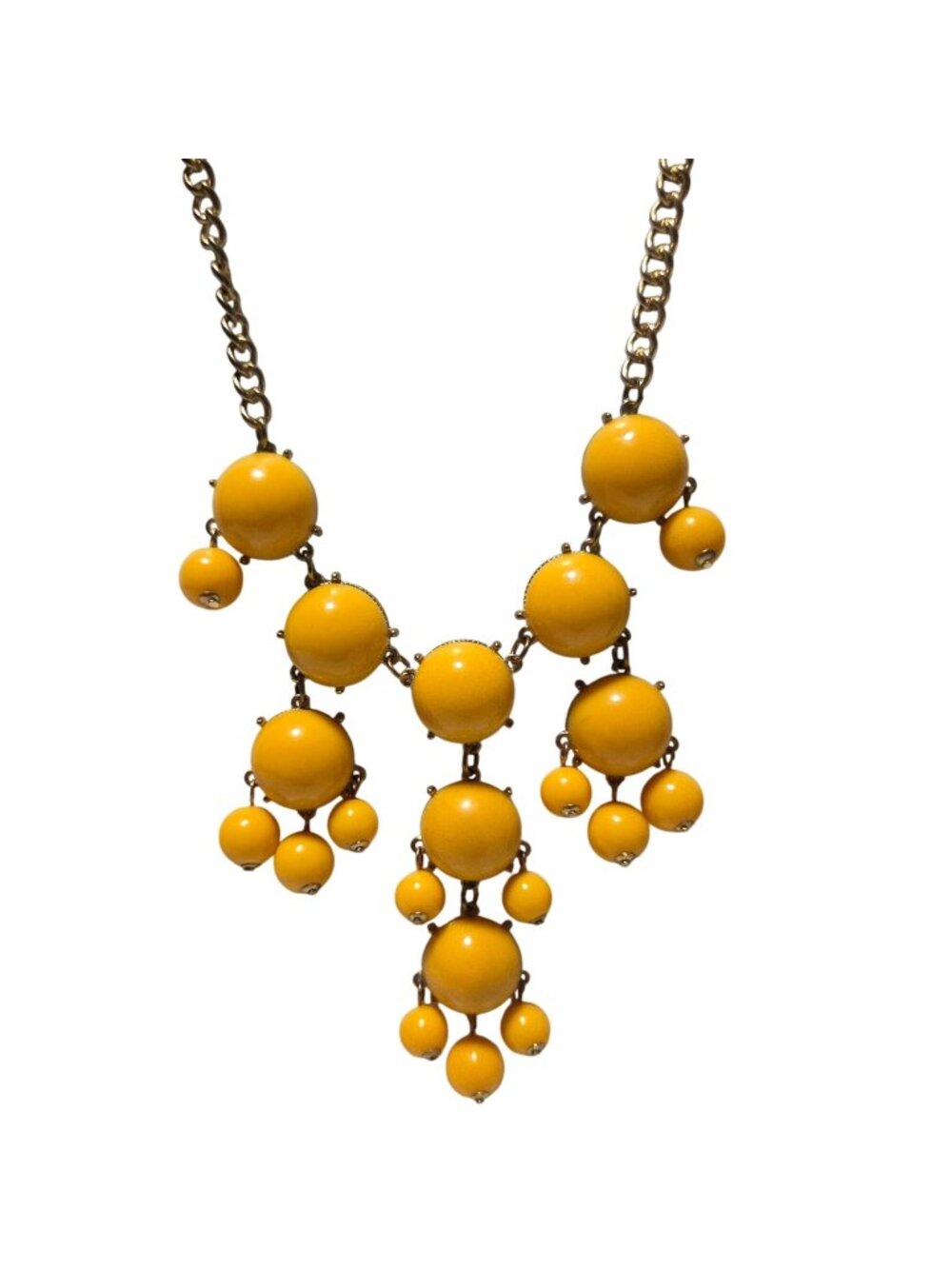 Vintage Yellow Bubble Bib Necklace Statement Retro Fashion Jewelry Gold Tone